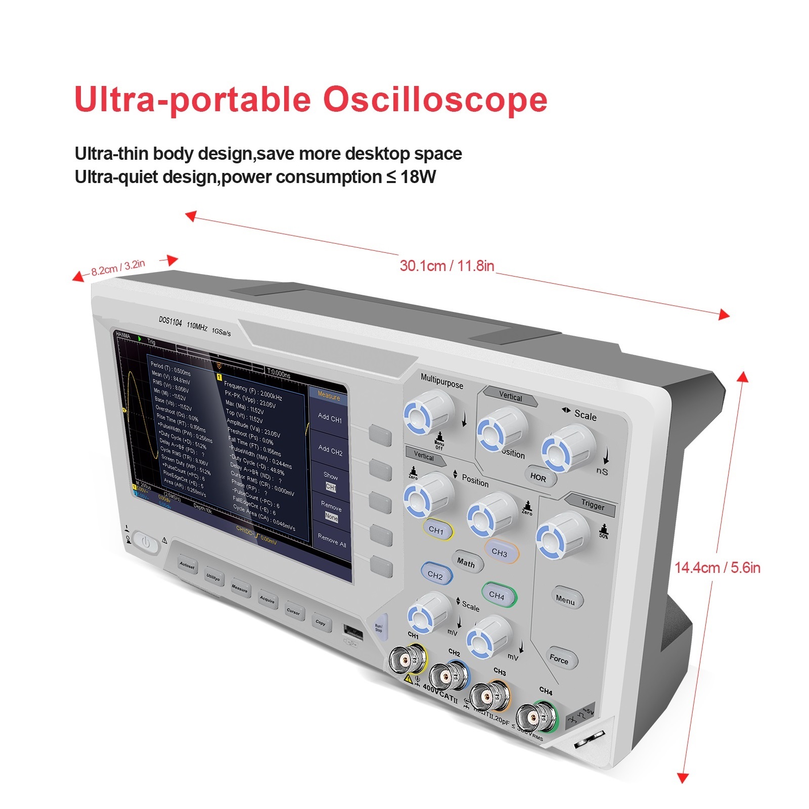 Digital Oscilloscope Bandwidth 1GS/s Sampling Rate 7-inch TFT Storage Desktop Oscilloscope ,Versatile Applications