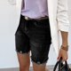 thumbnail image 5 of Karight Women's Ripped Mid-Rise Denim Bermuda Shorts Frayed Raw Hem Stretch Jean Shorts, 5 of 9