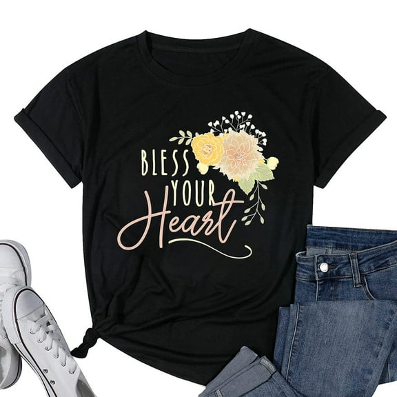 Womens Cute Southern Bless Your Heart Shirt Cute Ladies Shirt Short Sleeve T-Shirt Black Small