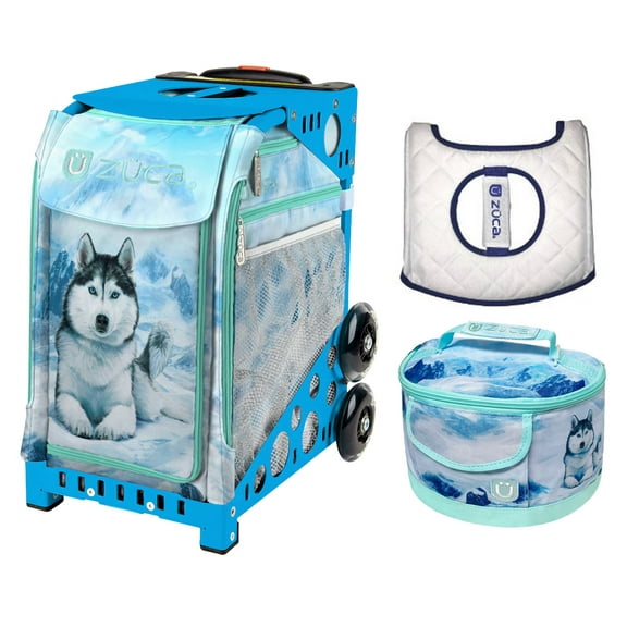 Zuca 18" Sport Bag - Husky with Husky Lunchbox and White Seat Cover (Blue Frame)