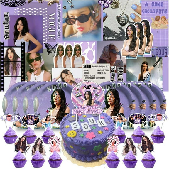 Olivia Rodrigo Birthday Paper Plates Supplies Decorations Decor Backdrop Banner Cake Topper Background
