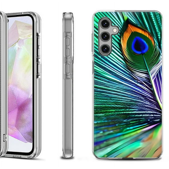 OneToughShield ® Shockproof Phone Case Compatible with Samsung Galaxy A35 5G - Peacock Feather