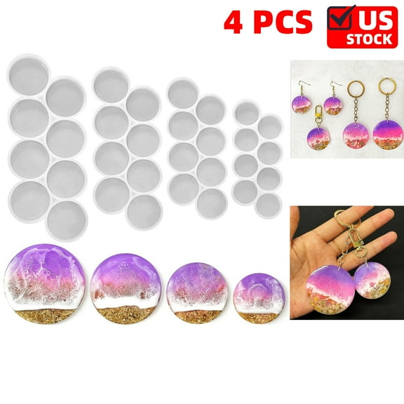 4 PCS Round Keychain Silicone Mold for Resin , 32-Cavity Set of 2'', 1.75'', 1.5'', 1.25'' Circle Grip Mold, Magnet Mold (No Hole)