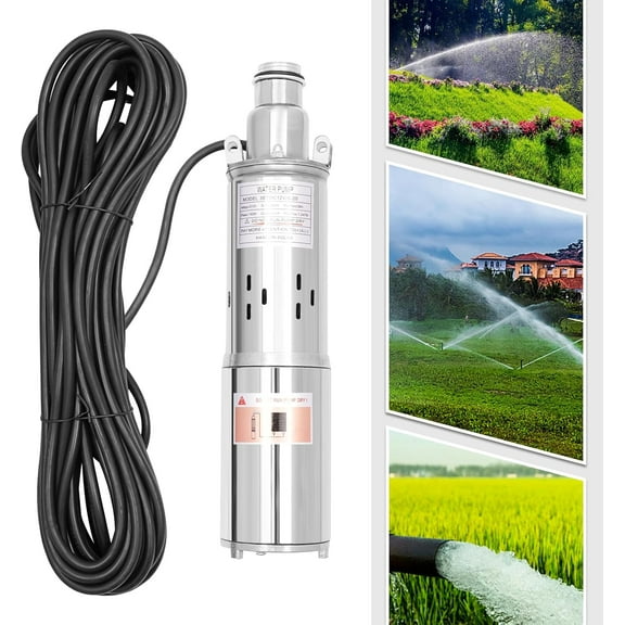 Solar Water Pump, 12V DC Submersible Deep Well Pump, Max. Head 65.62Ft, Max. Flow Rate 42.38Ft³/ h, W/55.77Ft Power Cord, Water Pump Powered by Solar or Battery for Well