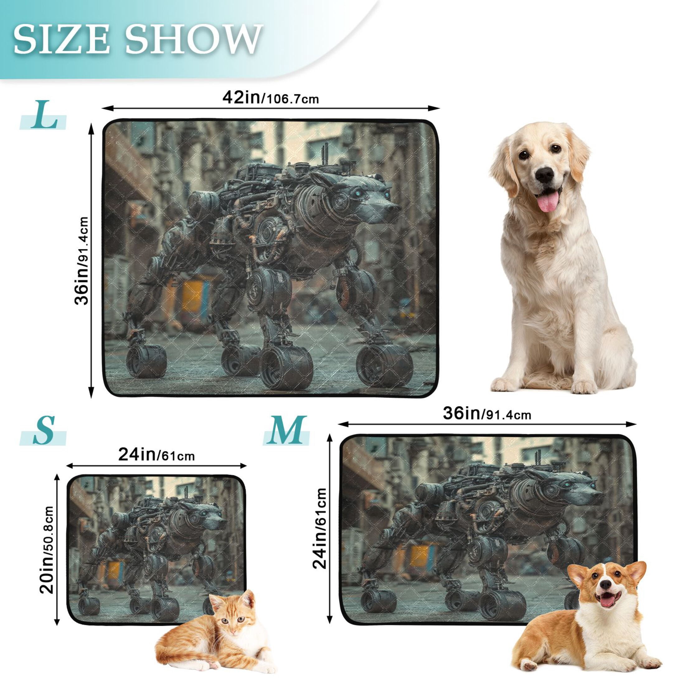 Qxltty Bully Robot Dog Patterns Cat litter Pads Pet Set of 2 Diaper Mats Center Anti-leakage Layer Absorbent Soft and Comfortable