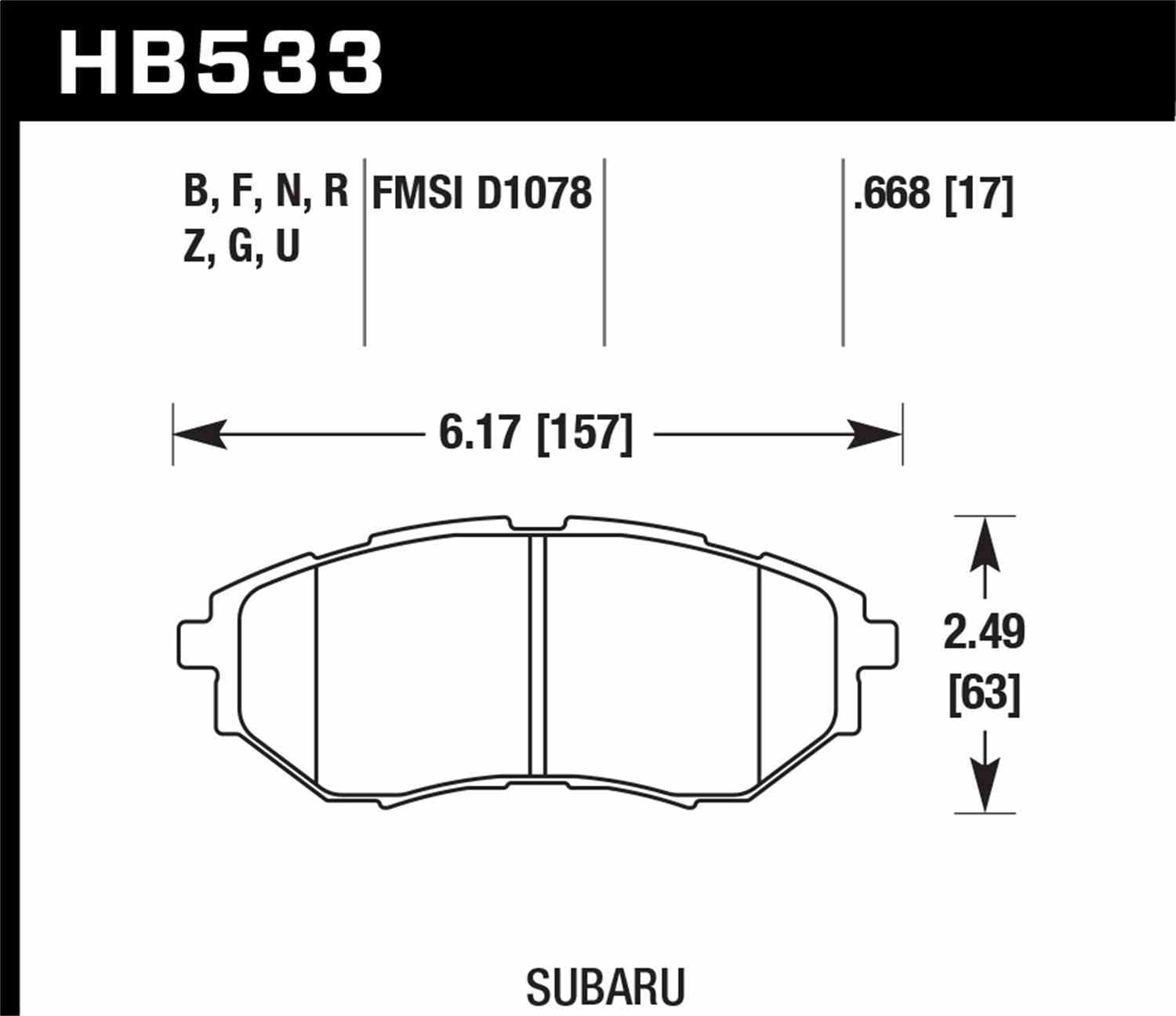 Hawk 05-08 LGT D1078 HP+ Street Front Brake Pads Fits select: 2015 SUBARU OUTBACK, 2015 SUBARU LEGACY