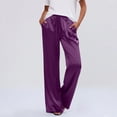 thumbnail image 6 of Sweat Pants Baggy Sweatpants Women Ladies Summer Satin Drawstring Elastic Waist Casual Pants Wide Leg Pants Purple S, 6 of 6