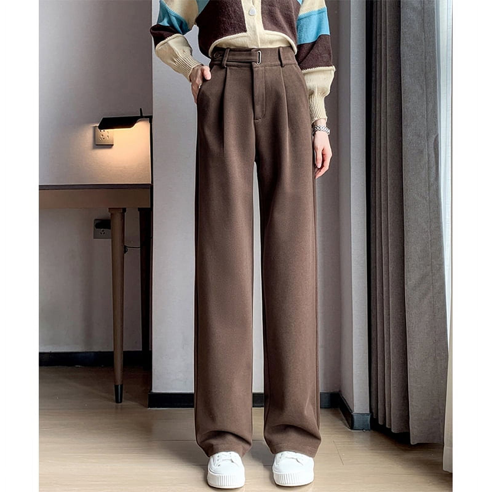 Winter Wool Wide Leg Pants Women Streetwear High Waist Suit