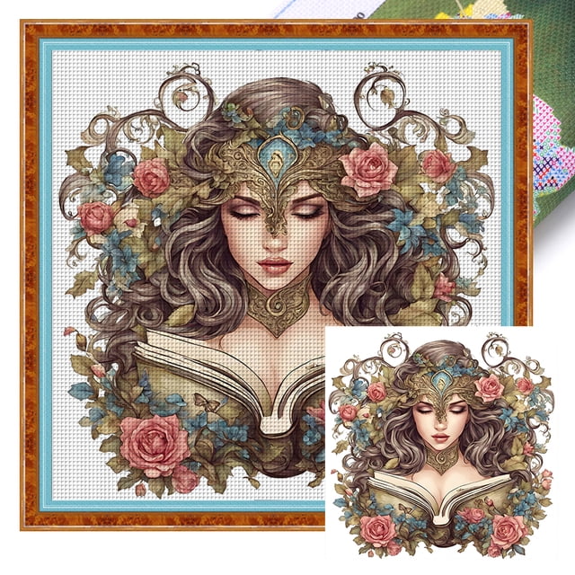 Hilo Algodón Ecológico Bordado 11CT Diosa Del Libro Punto Cruz 60x60cm