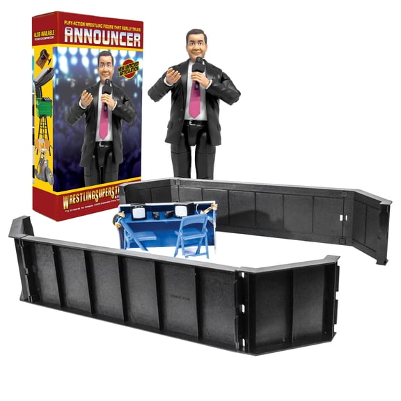 Talking Wrestling Ring Announcer's Barricade Accessory Set for WWE & AEW Wrestling Action Figures