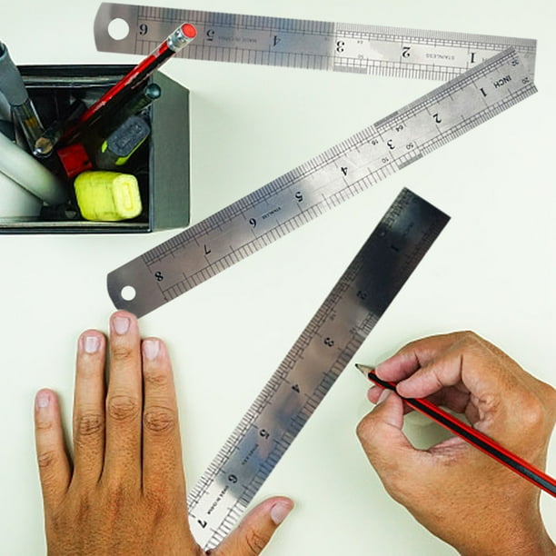 Regla de acero inoxidable | Doble cara en pulgadas y centímetros | Herramienta de medición duradera y fácil de leer | 13 pulgadas | Para estudiantes, dibujo técnico, oficina | Borde recto metálico