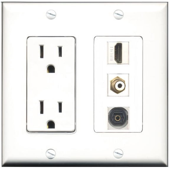 RiteAV - 15 Amp Power Outlet 1 Port HDMI 1 Port RCA White 1 Port Toslink Decorative Wall Plate