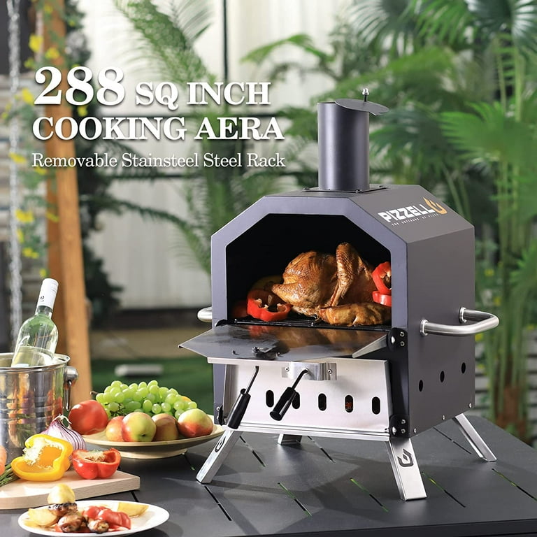 Pizzello Outdoor Pizza Oven Wood Burning for Cooking 2 Pizzas Outside Pizza  Maker with Pizza Stone, Pizza Peel, Cover - Black + Silver - Walmart.com