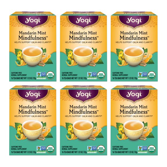 Yogi Tea, Mandarin Mint Mindfulness, Organic Herbal Tea Bags, 6 Boxes of 16
