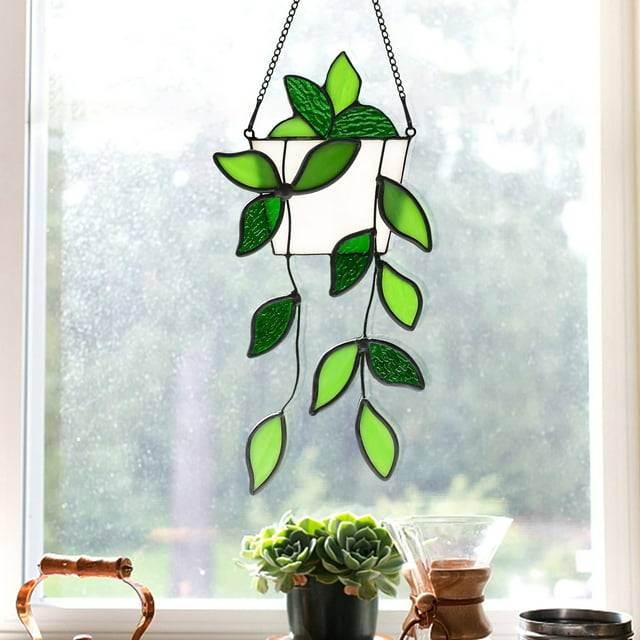 asddcavvf Artisanal Pothos Stained Glass Window Hangings Suncatcher for Window Exquisite Decorations Glass Decorations for Window