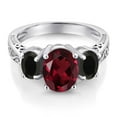 thumbnail image 3 of Gem Stone King 2.98 Cttw Red Rhodolite Garnet and Black Onyx 3 Stone Ring for Women | 925 Sterling Silver | Gemstone Birthstone | Available in Size 5, 6, 7, 8, 9, 3 of 6