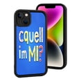 thumbnail image 2 of Stylish iPhone 15 Case - Lightweight Yellowing Resistant with Colorful ' Caquell ' im MI? ' Design on Blue Background Black Border Perfect Fit for Camera Lenses, 2 of 6