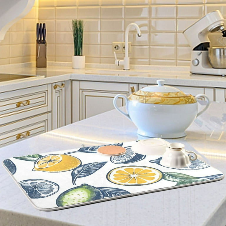 Lime and Lemon Dish Drying Mat for Kitchen Counter 16x18 In
