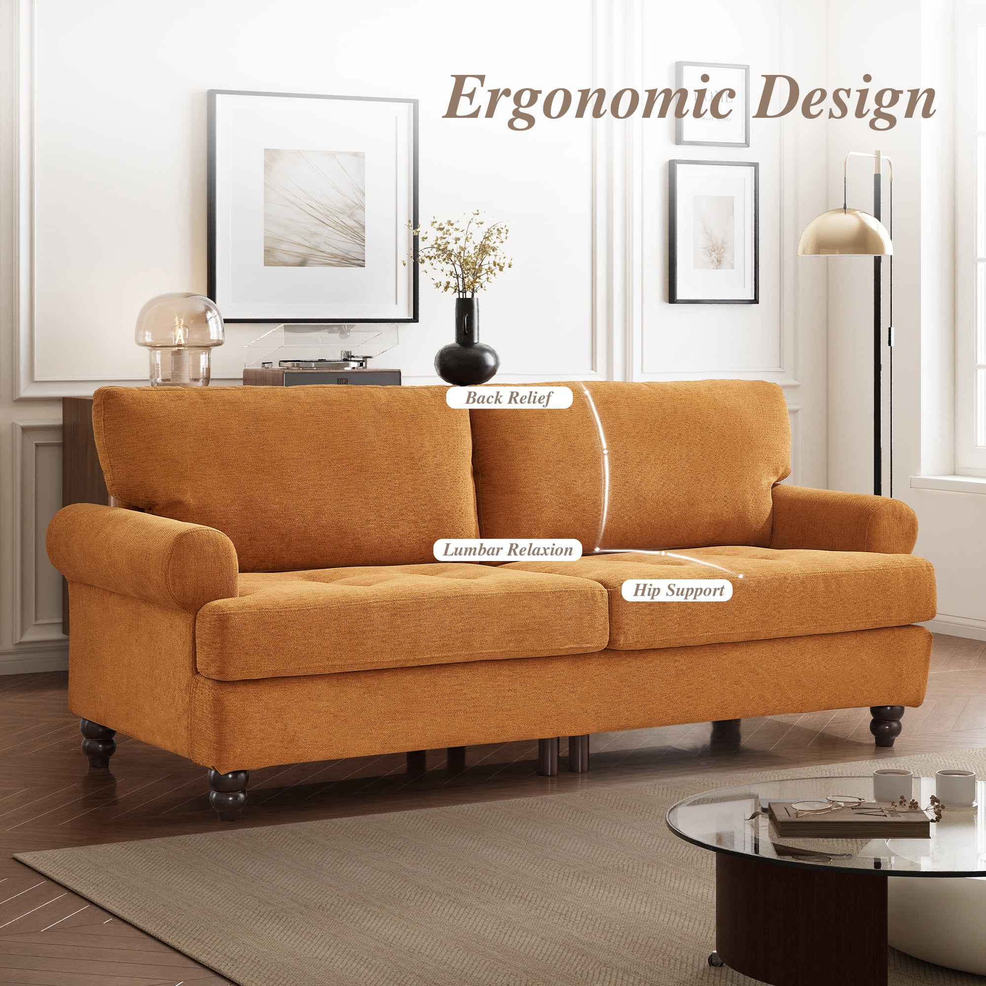 Me'on 81" Rolled Arm Sofa Couch with Storage, Mid Century Modern Decor Upholstered Couches for Living Room, Button Tufted Loveseat for Bedroom, Blue