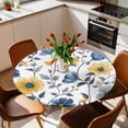thumbnail image 2 of Yellow Blue Flowers Elastic Fitted Round Table Cover Watercolor Leaf Floral Waterproof Outdoor Tablecloth for Holiday Party, Picnic, Patio & Dining Fits Tables Up to 36"-44", 2 of 8