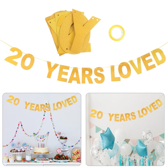 WEUVEB 1Pc 20Th Birthday Party Decoration Plated Gold Glitter Banner for Home