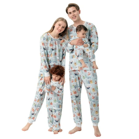

Dadaria Family Matching Christmas Pajamas Parent-child Warm Christmas Set Printed Home Wear Pajamas Two-piece Kid Set Blue Kids 150