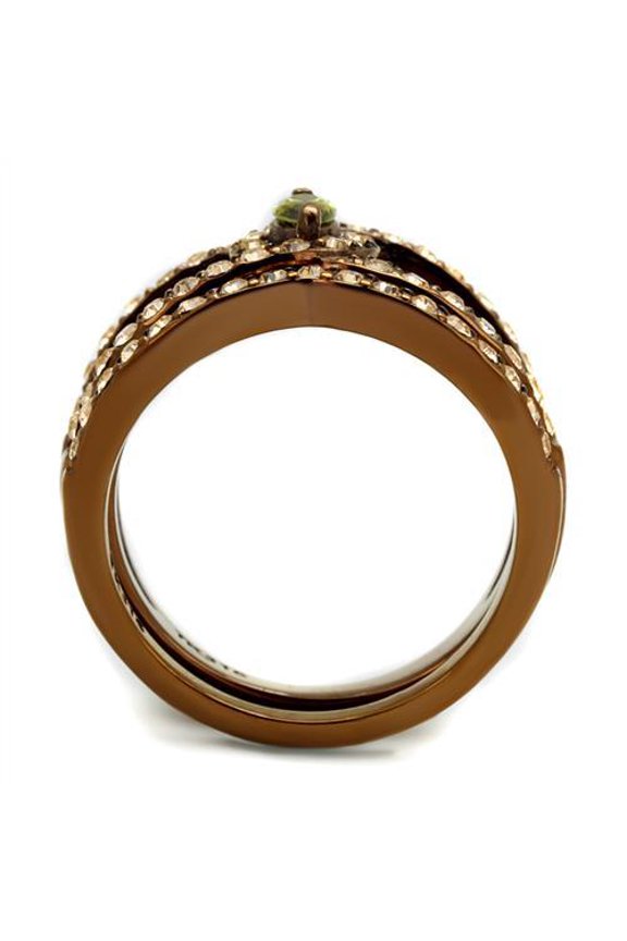 TK2956 - IP Coffee light Stainless Steel Ring with AAA Grade CZ in Olivine color