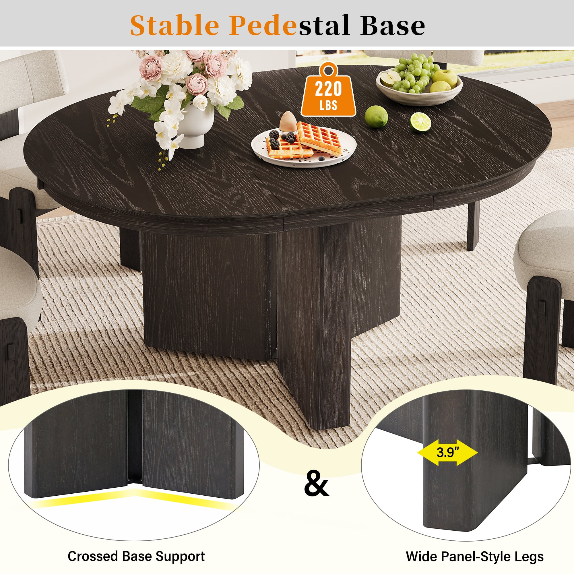 42-58 Inch Extendable Oval Dining Table with Pedestal Base, Modern Farmhouse Kitchen Table and Dining Room Centerpiece, Espresso