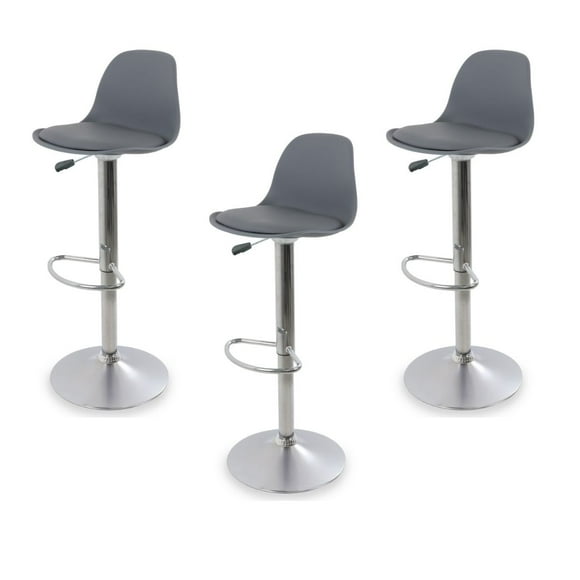 Sillas para Bar y Barra de Cocina con Respaldo y Reposapies de Altura Ajustable Banco Taburete Giratorio con Asiento Acolchado de Diseño Moderno Set 3 Piezas Gris
