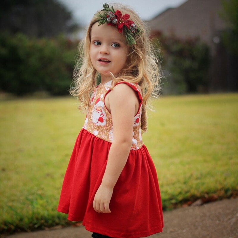 girls christmas print dress