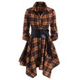 thumbnail image 2 of gakvbuo Fall Dresses for Women Checkered Dress for Womens Plus Size Plaid Tie Shirt Dress Long Sleeve Slim Turn-Down Collar Tunic Tops Asymmetrical High Low Irregular Dress, 2 of 3