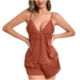 thumbnail image 1 of Mujeres Seda Pijamas Conjunto Pantalones Cortos Encaje Casual Recorte, Pendiente Cuello en V Hielo Seda Dos Piezas de Ropa de Dormir, 1 of 8