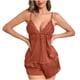 thumbnail image 1 of Mujeres Seda Pijamas Conjunto Pantalones Cortos Encaje Casual Recorte, Pendiente Cuello en V Hielo Seda Dos Piezas de Ropa de Dormir, 1 of 8