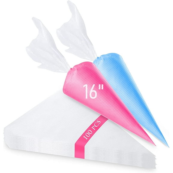 Piping Bags 100PCS & 16 Inches Tipless Piping Bags, Extra Thick Pastry Bags Disposable, Non-Slip Icing Piping Bags Disposable Design, Cake Decoration.
