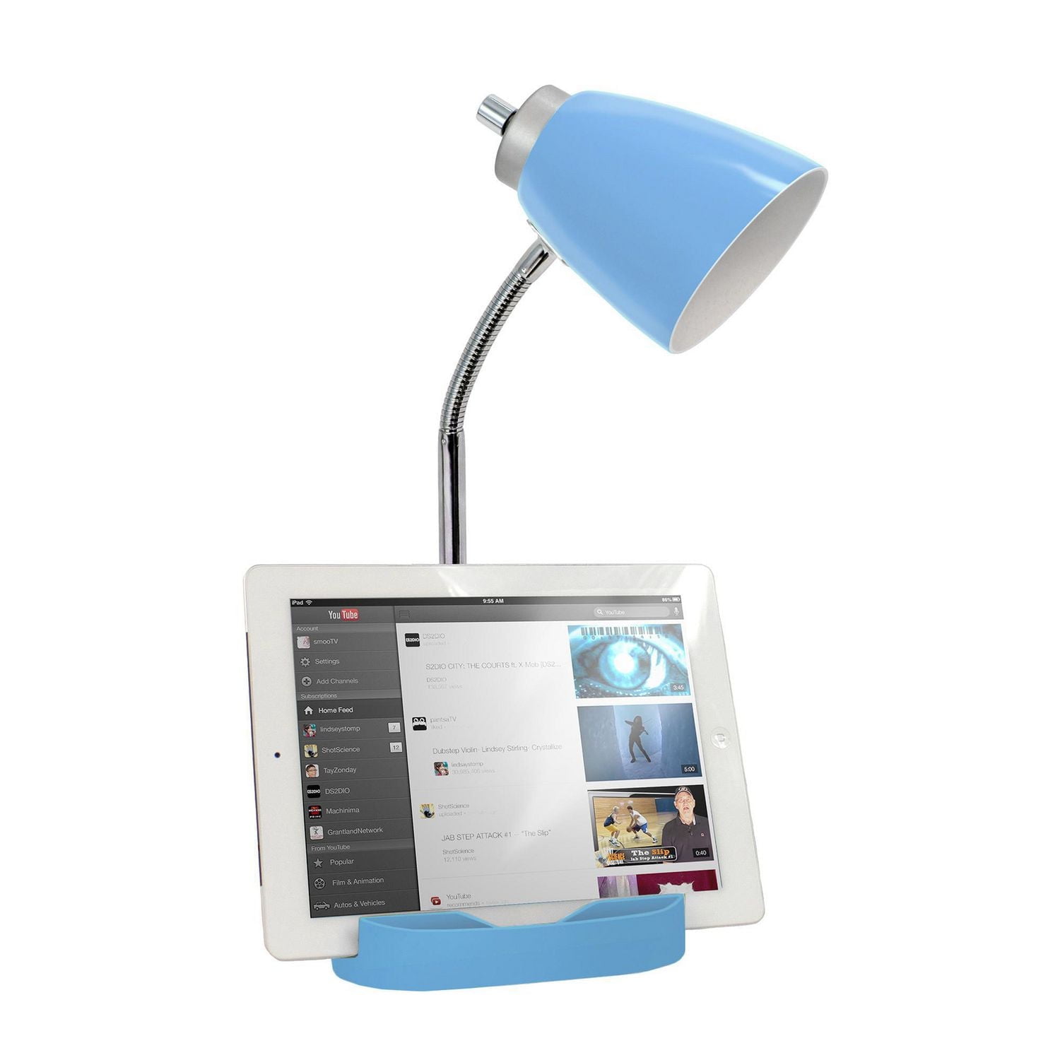 Limelights Gooseneck Organizer Desk Lamp with iPad Tablet Stand Book Holder and Charging Outlet