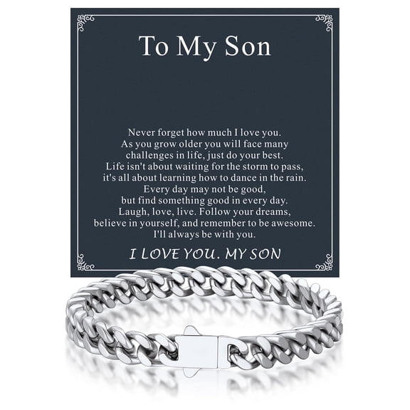 Bandmax 7MM Cuban Chain Bracelet for Men 8.3" Stainless Steel Hand Bracelets Gift with Card To Son Graduation Birthday Father's Day