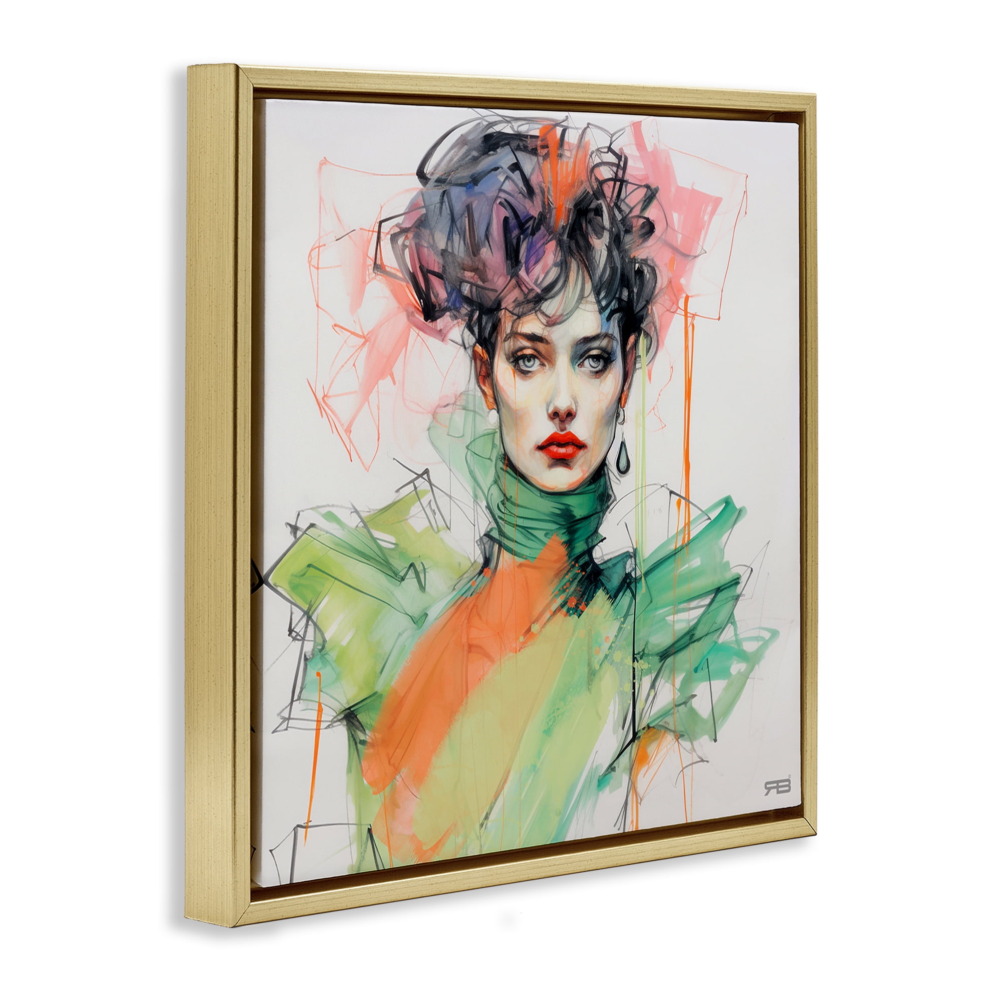 Stupell Industries Trendy Glam Portrait People Painting Gold Floater Framed Canvas Art Print Wall Art, 25 x 25