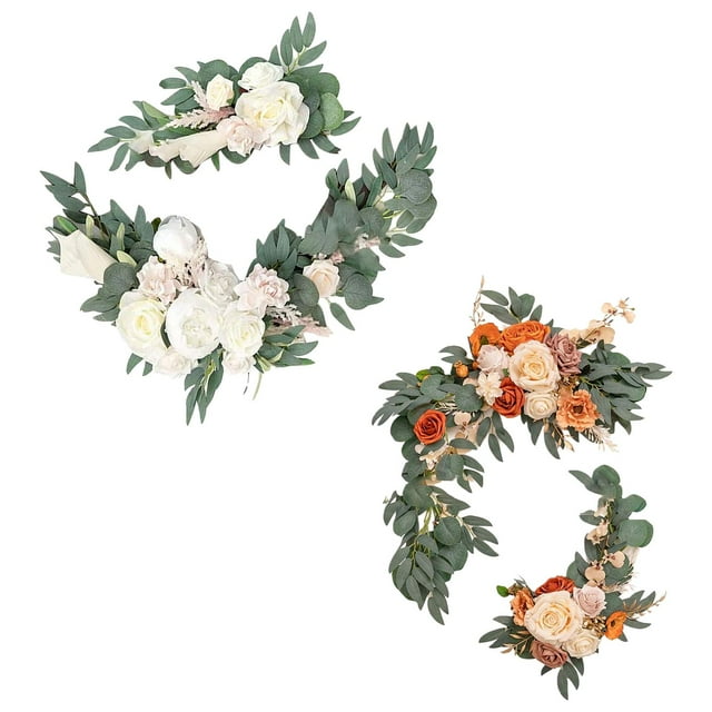 Athleticsshop2018 - Corona de rosas con arco para bodas, flores de seda colgantes para fondo naranja rosa blanco