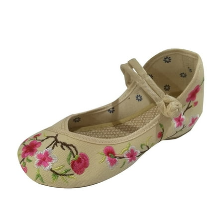 

Sandals Women Fashion Platform Spring Summer Peach Blossom Buckle National Wind Embroidered Cloth Shoes Womens Shoes Slip On