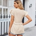 thumbnail image 2 of Jdlsppl Women's V Neck Blouse Short Sleeve Shirt Deep V Neck Soft Tops Button Down Summer Lightweight Elegant Tshirt Apricot Small, 2 of 4