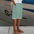 thumbnail image 5 of Green Women's Shorts, Women'S Cotton And Linen Striped Elastic Waistband High Waistband Pockets Side Buttons Loose Casual Pants Three Quarter Pants,Women's Shorts 3XL, 5 of 9