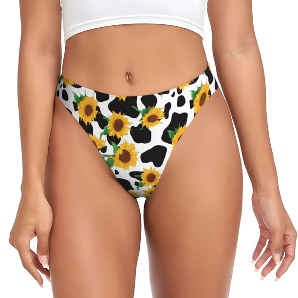 Balery Cute Cow Print Sunflower C Tangas de Algodón para Mujer con Estampado – Ropa Interior Sexy, Transpirable, G-string-XX-Large