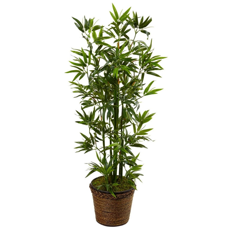 Nearly Natural 4.5' Bamboo Artificial Tree in Coiled Rope Planter 