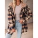 thumbnail image 5 of Chaqueta de Franela con Capucha y Cuadros para Mujer, Abrigo Grueso de Invierno para Mantener el , Chaqueta de Forro Cálida y Suave con Botones Marrón M, 5 of 10