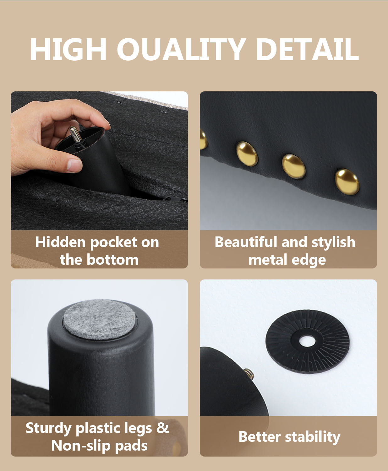 OSM Foot Stool Ottoman, Small Ottoman Foot Rest with Legs, Rectangle Foolstool Ottomans for Couch, Ottoman Foot Stools for Living Room Entryway (Black)