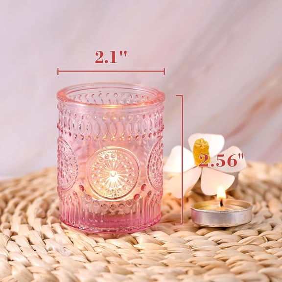 Pink Glass Votive Candle Holders Set of 36 - Embossed Wedding Centerpiece Home Decor