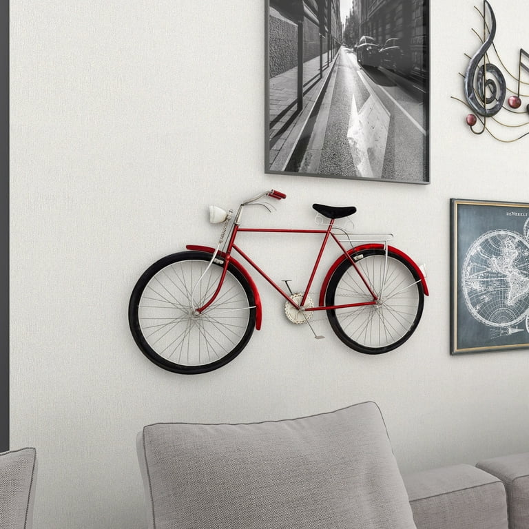 DecMode Vintage Metal Bicycle Wall Decor with Metallic Red Color Frame 36 W x 19 H Walmart