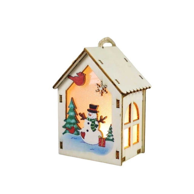 Billuyoard Casa de de Navidad, exquisito adorno de escritorio, lámpara de noche en forma de cabina, colgante luminoso en miniatura brillante Kits de decoración para fiestas Muñeco de nieve Billuyoard HA068046-02B