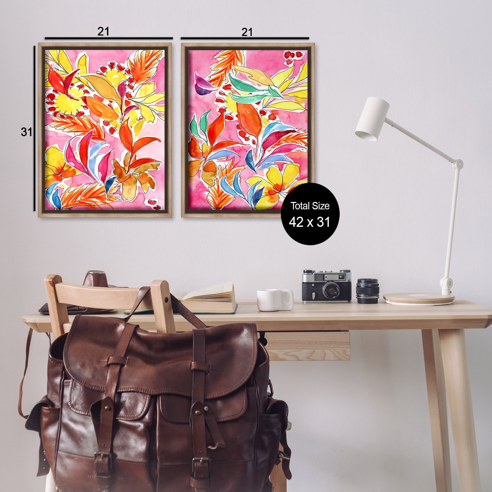 Stupell Industries Whimsical Leaf Impressions Plants & Flowers Painting Brown Floater Framed Canvas Art Print Wall Art, 21 x 31, Set of 2