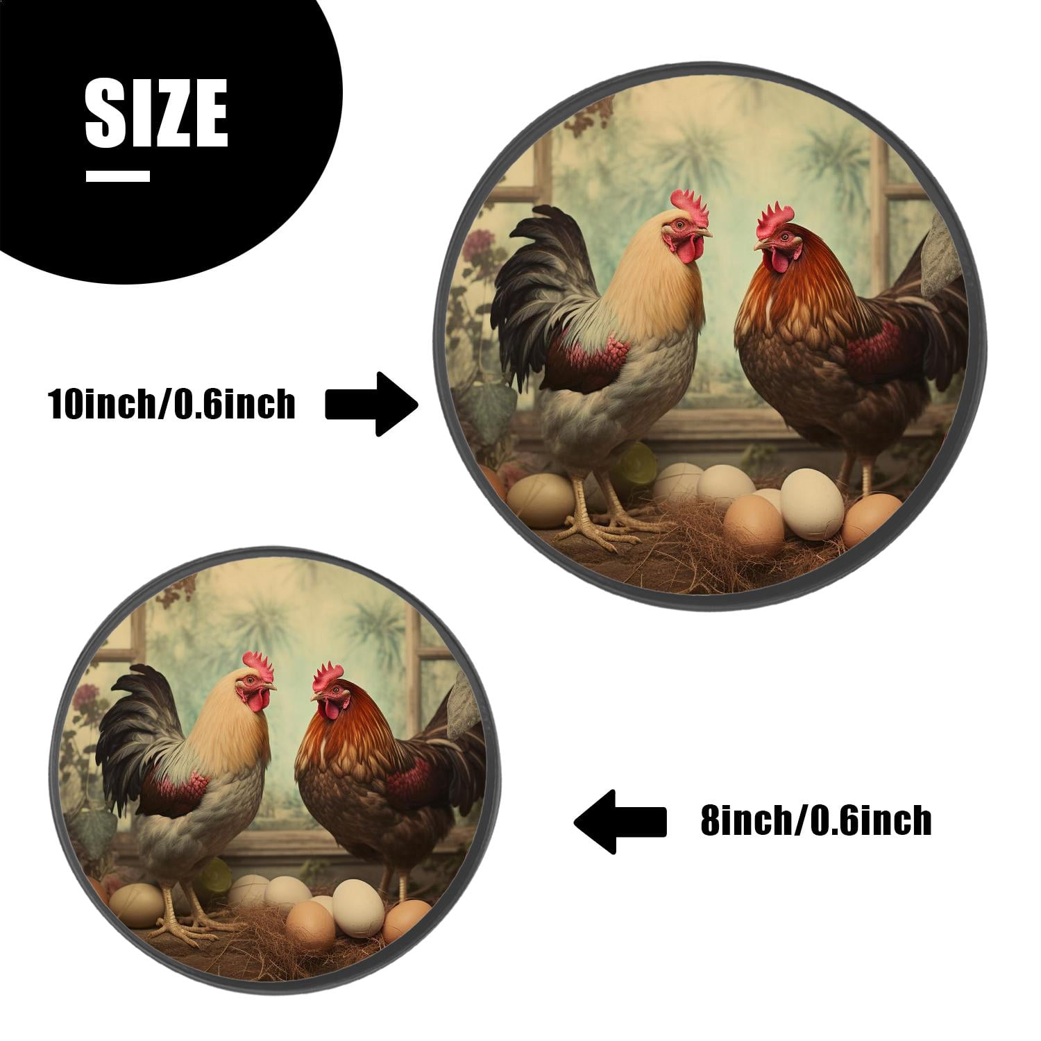Stove Burner Covers 4 Pcs for Home Decor Cooktop Decorative ,Hen and Rooster with Colored Eggs Exquisite, Round Electric Stove Burner Covers 8Inch And 10Inch